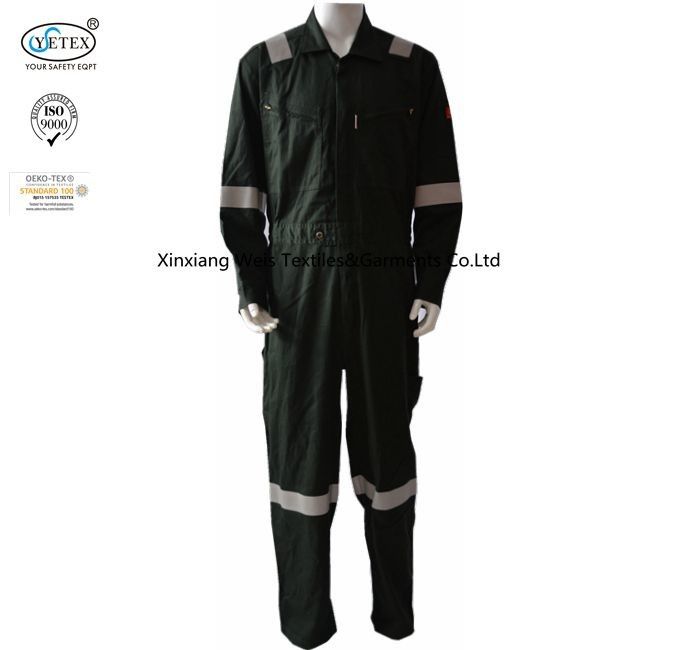 Oil Gas Lightweight Fr Coveralls / Industrial Workwear Cotton Fr Rated Coveralls Dark Green